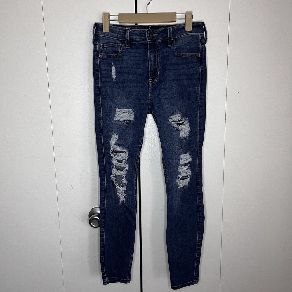 Hollister High Rise Super Skinny Jeans Women 5S W27 Distressed Ripped Blue